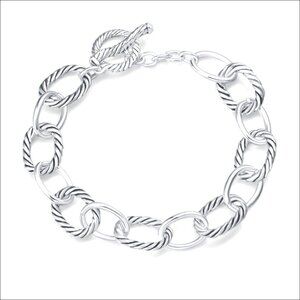 Twisted Cable Wire Link Chain Bracelet 7.5" Metal Toggle Clasp Everyday Wear